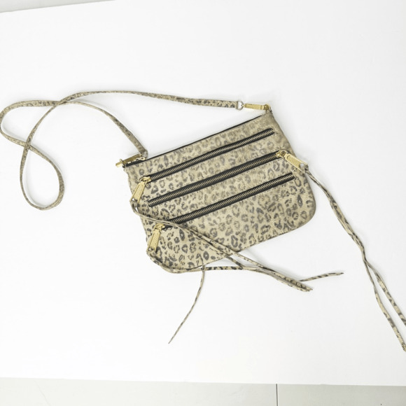 REBECCA MINKOFF 3 Zip Moto Crossbody Bag LEOPARD pouch suede small - Picture 2 of 6